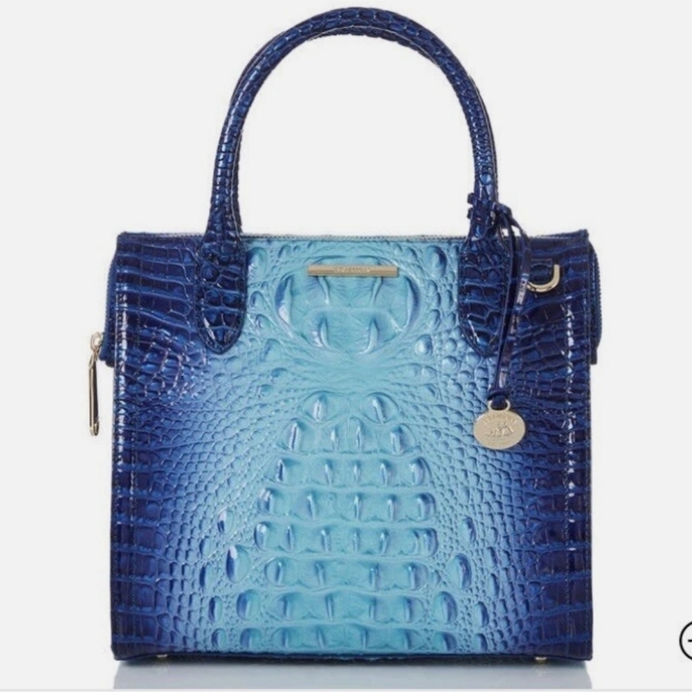 Brahmin Small Caroline Affinity Ombre Melbourne Blue Crocodile-Embossed Satchel.